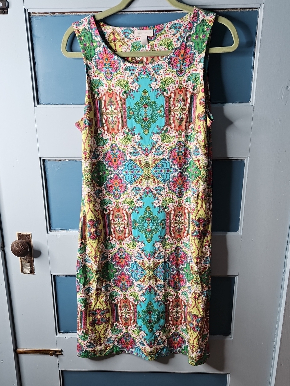 Charter Club Sleeveless Multi-Color Printed Shift Dress Retro Hippie Large